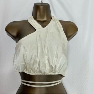 DANIELLE BERNSTEIN Cream One-Shoulder Halter Crop Top